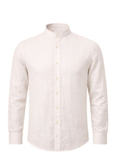 Men's 100% Linen Shirt in White - Summer Shirt with Stand-Up Collar