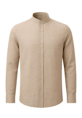 Men's Shirt made of 100% Linen in Beige - Summer Shirt with Stand-up Collar