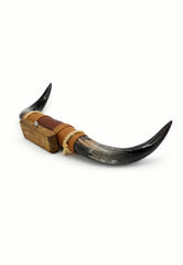 Bull Horn Wall Object Model 4 - Natural Horn Unique Piece with Leather-Wood Mount