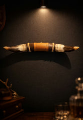 Bullhorn Wall Object Model 6 - Natural Horn Unique Piece with Leather-Wood Mount