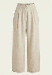 Women's Linen Shirt & Trousers Beige – Long-Sleeve Blazer & Palazzo Trousers