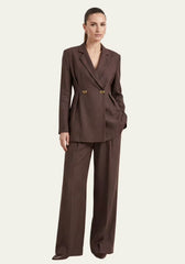 Women's Shirt & Women's Pants Brown – Long-Sleeve Blazer & Palazzo Pants