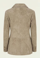 Eleganter Lederblazer Beige – Damen Sakko aus Lammveloursleder
