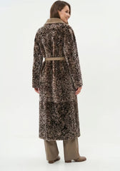 Luxurious Reversible Shearling Coat with Leopard Print – Taupe & Sand – Model 1987
