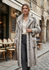 Exclusive Toscana Lambskin Coat Frost Grey – Silver Grey with Lapel Collar Model 1076