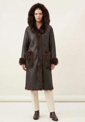 Luxurious Toscana Lambskin Reversible Coat with Hood – Brown Model 1095