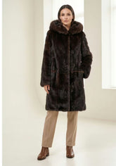 Luxurious Toscana Lambskin Reversible Coat with Hood – Brown Model 1095