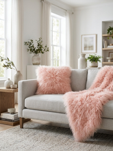 Tibetan Lambskin Cushion Pink with Filling