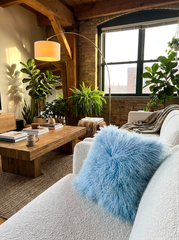 Tibetan Lambskin Pillow Sky Blue with Filling