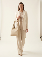 Minimalist Hobo Bag Genuine Leather Cream Beige – Shoulder Bag