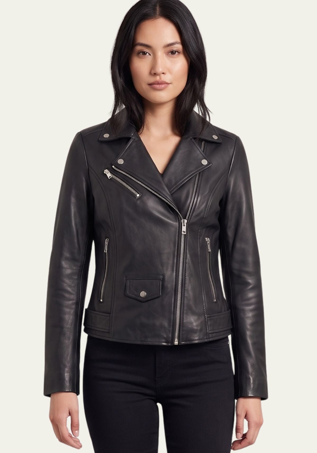 Damen Lederjacke aus Lammnappaleder im Biker-Stil