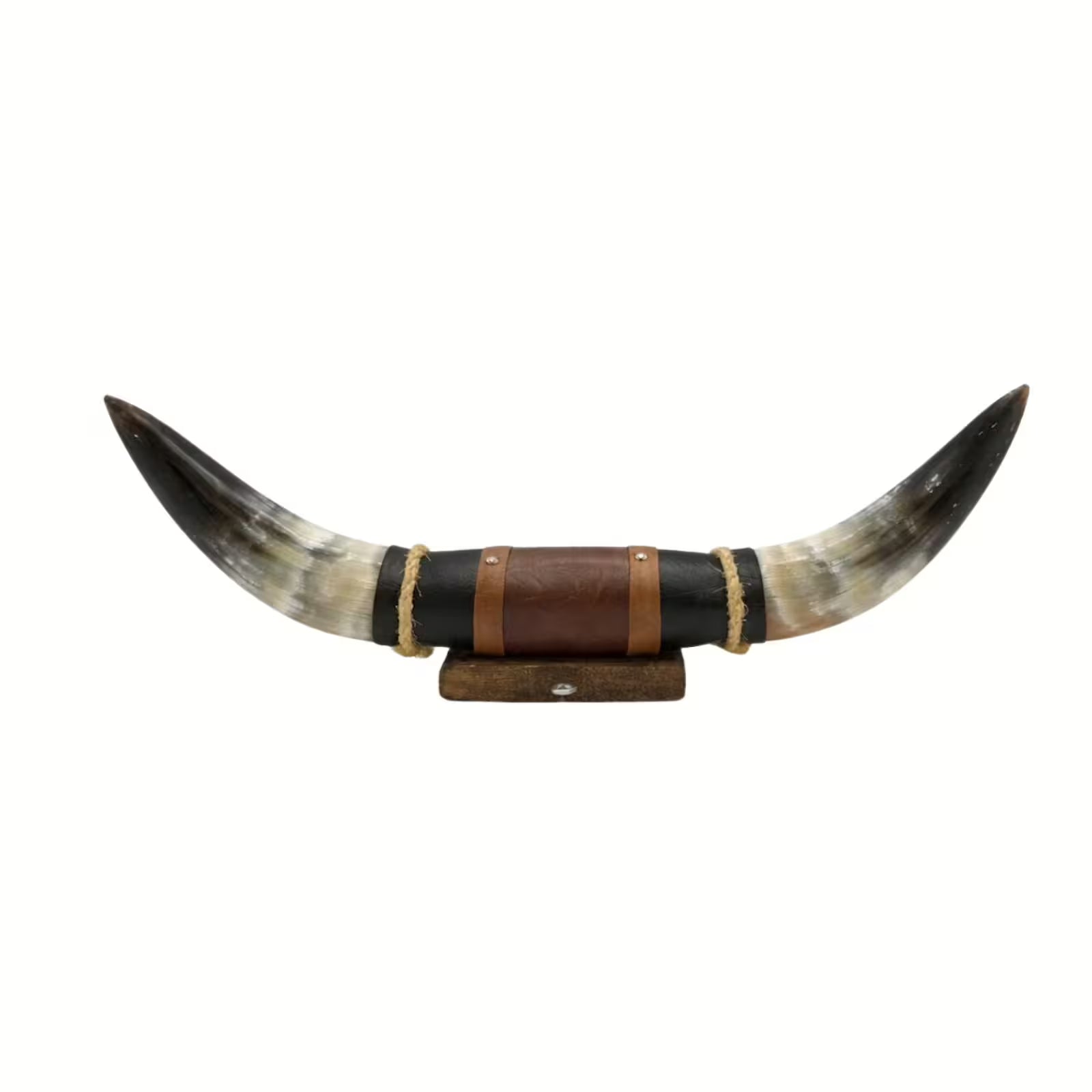 Bull Horn Wall Object Model 11 – Natural Horn Unique Piece with Leather-Wood Mount