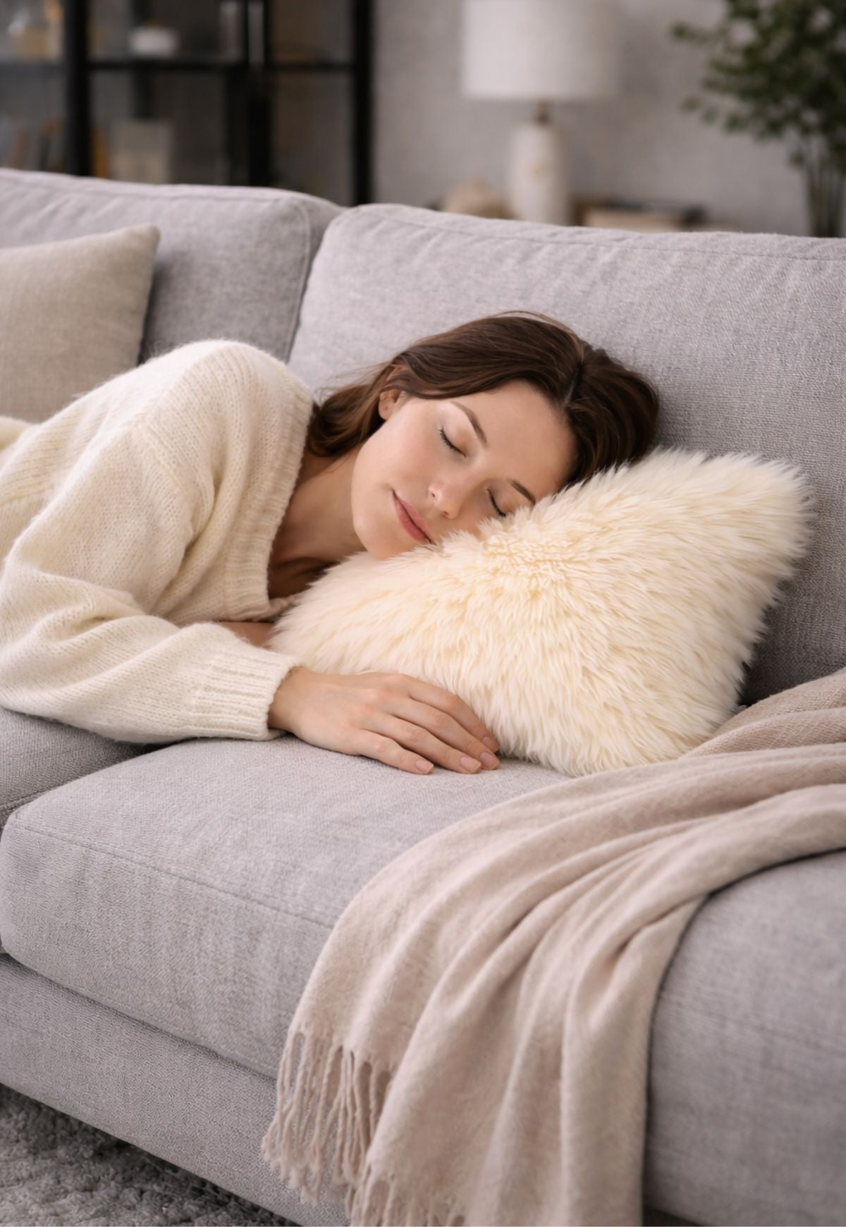 Sheepskin Cushion Merino Champagne with Inlay