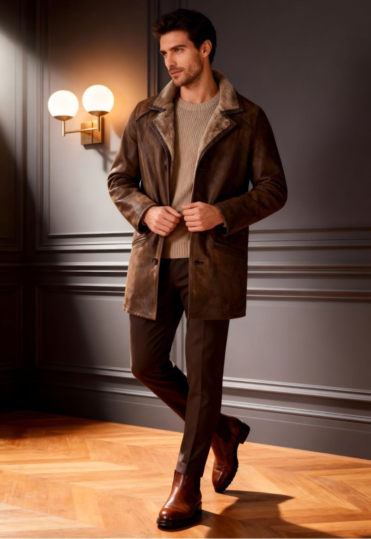 Antonio - Exclusive Men's Sheepskin Coat in Chocolate