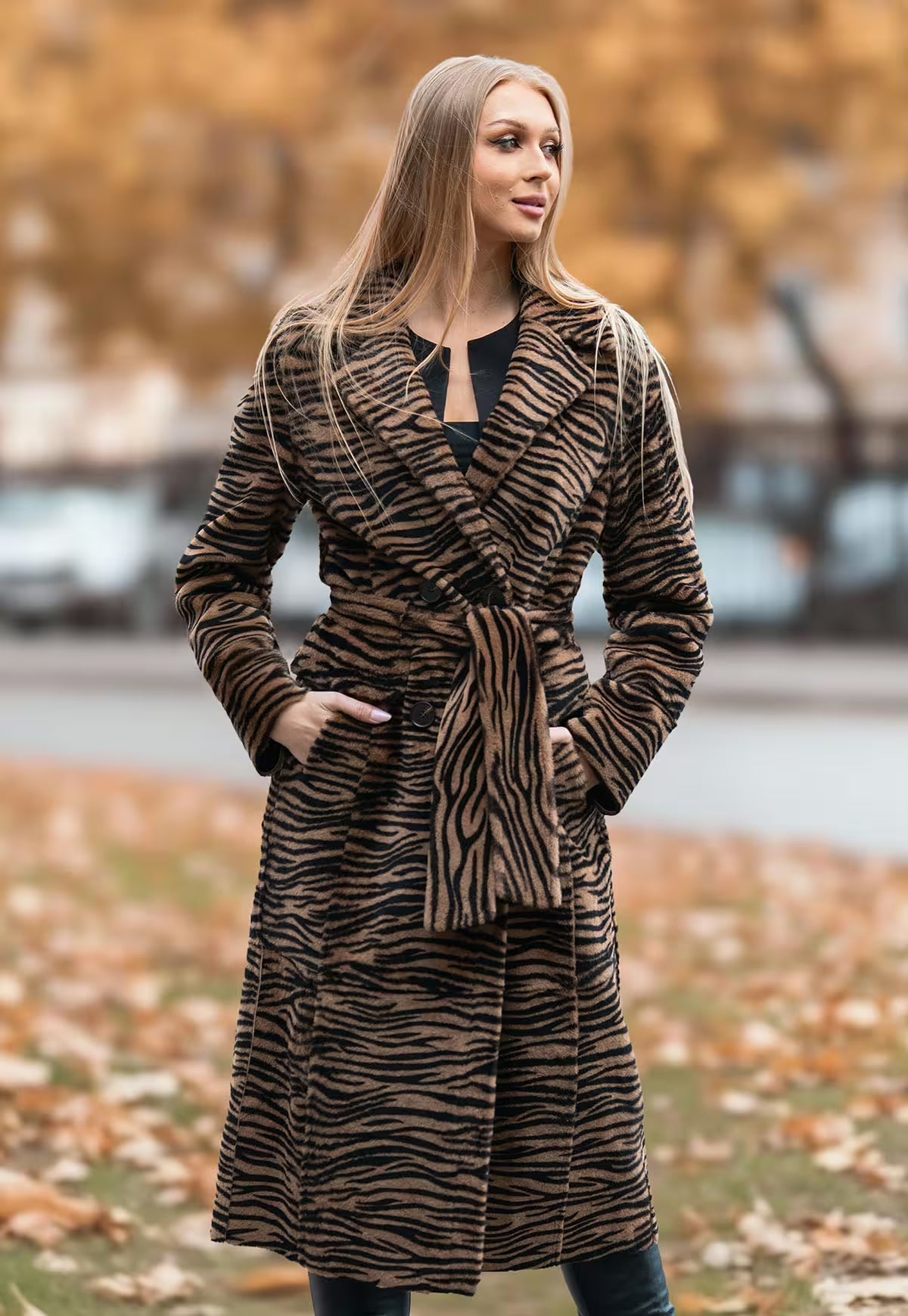 Jade Reversible Sheepskin Coat in Tiger Print