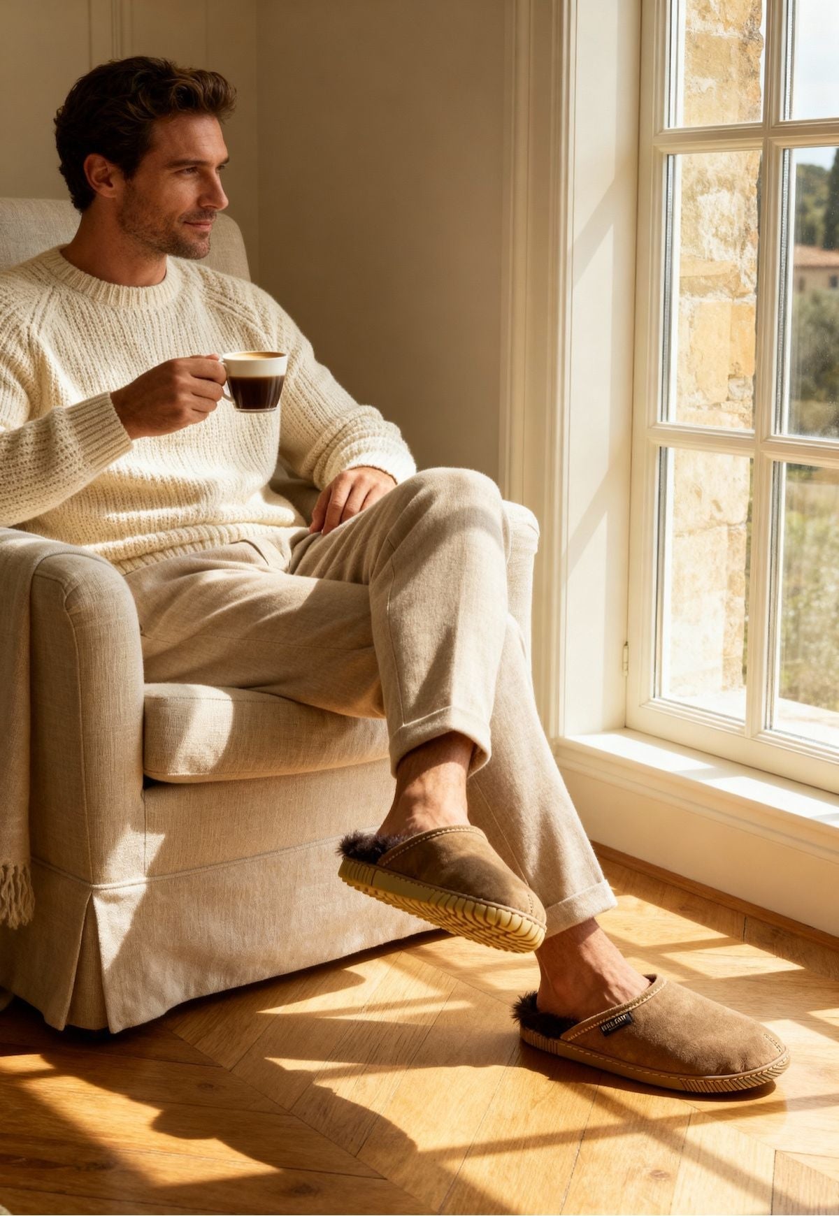Men's Lambskin Slippers made of Suede – Merino Comfort & Non-slip Sole