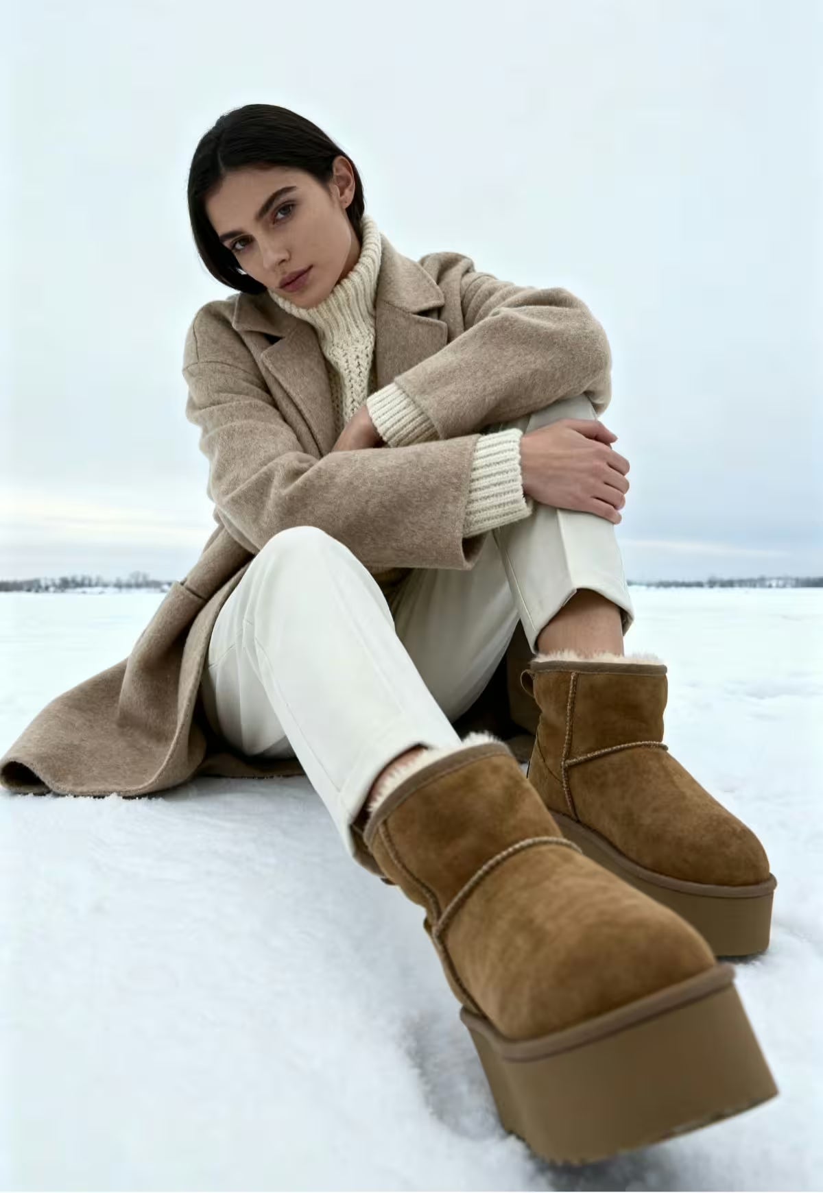 Arctic Luxe Platform Winter Boots Brown Lambskin