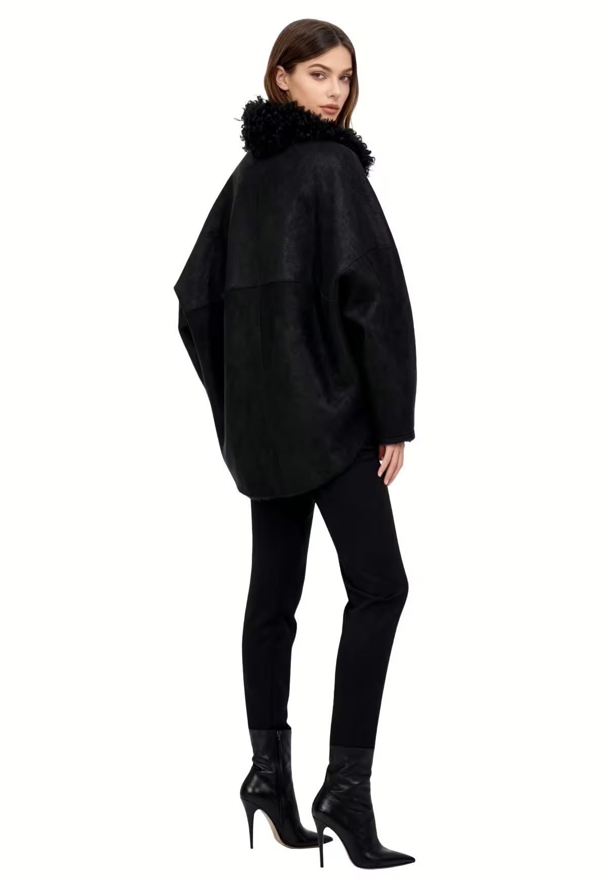 Shearling lambskin jacket with a stylish curly collar