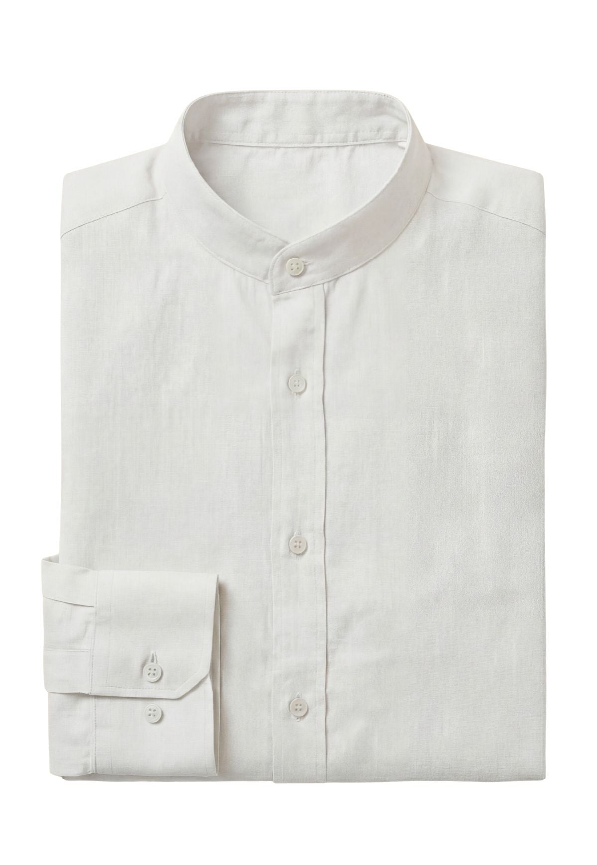 Men's 100% Linen Shirt in White - Summer Shirt with Stand-Up Collar