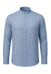 Men's Shirt in Light Blue Made from 100% Linen – crisp, airy, with a stand-up collar