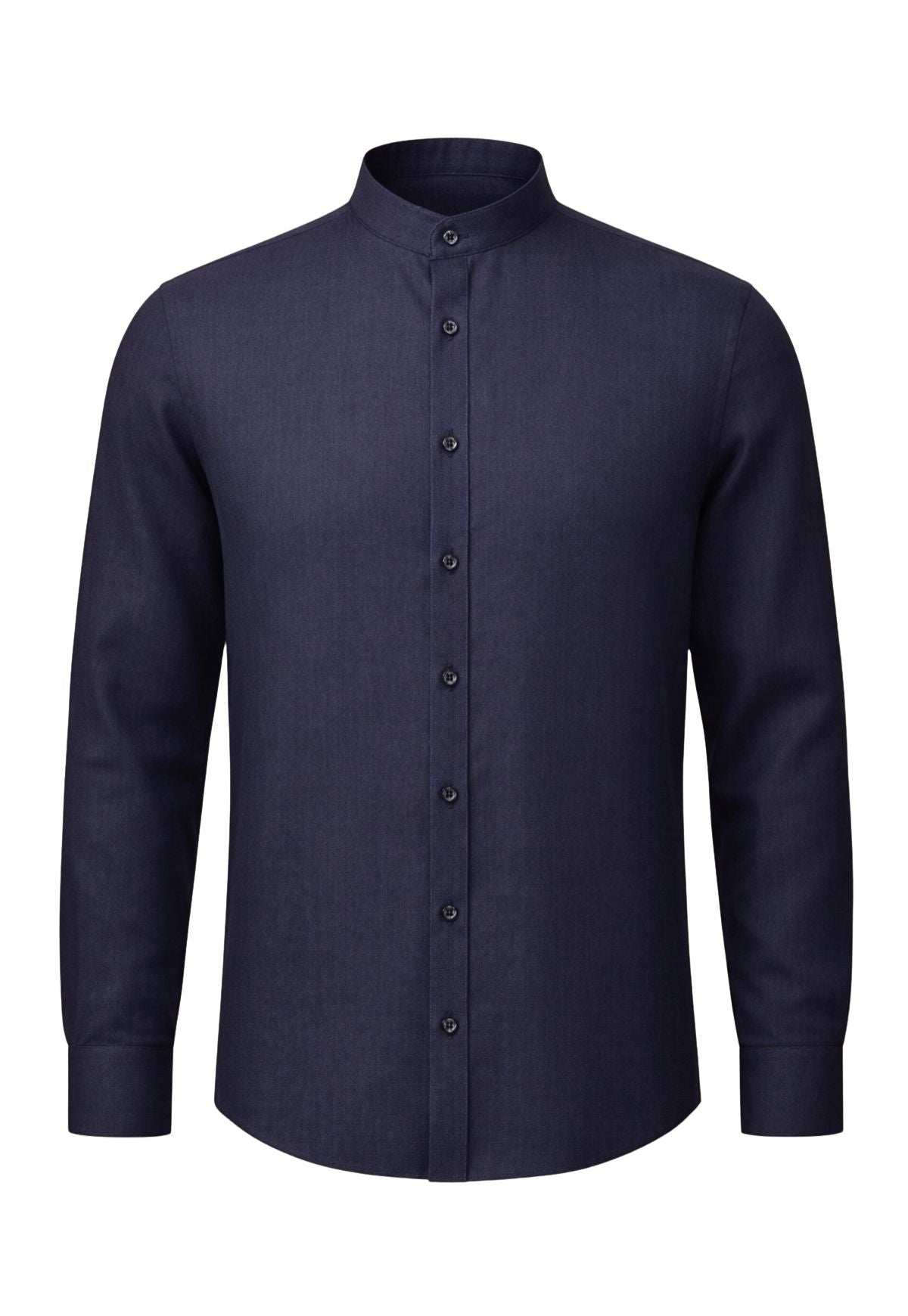 Men's 100% Linen Dark Blue Shirt - Summer Shirt with Stand-Up Collar