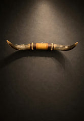 Bull Horn Wall Object Model 4 - Natural Horn Unique Piece with Leather-Wood Mount
