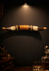 Bullhorn Wall Object Model 6 - Natural Horn Unique Piece with Leather-Wood Mount