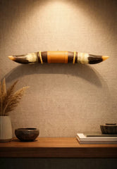 Bullhorn Wall Object Model 6 - Natural Horn Unique Piece with Leather-Wood Mount