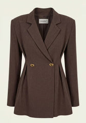 Women's Shirt & Women's Pants Brown – Long-Sleeve Blazer & Palazzo Pants