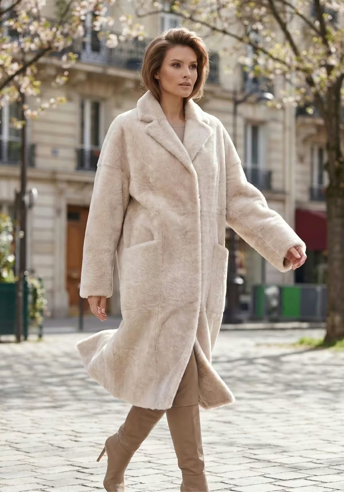 Exklusiver Shearling Lammfellmantel Cream – Zeitlose Luxus-Eleganz für Damen