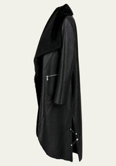 Exklusiver Shearling Wendemantel Schwarz – Abnehmbarer Curly-Fellkragen