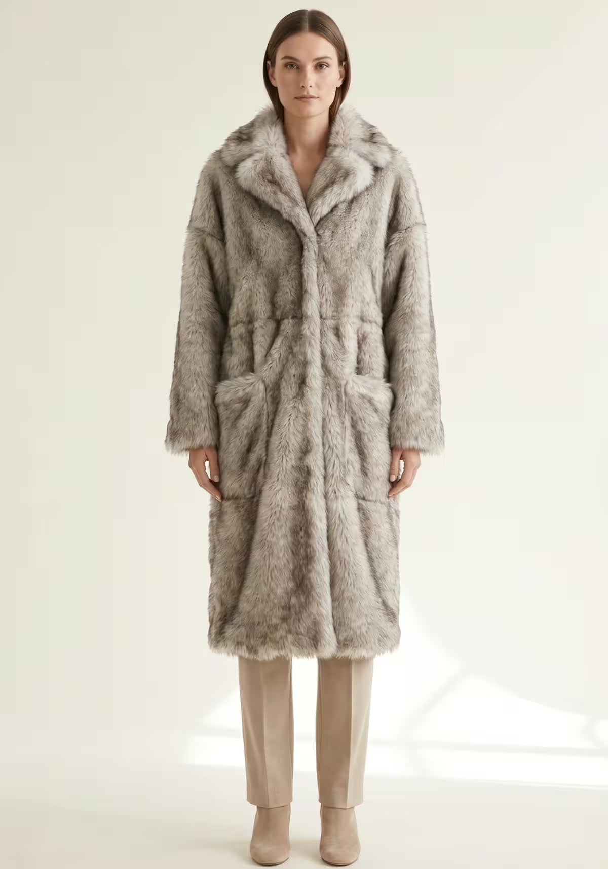 Exclusive Toscana Lambskin Coat Frost Grey – Silver Grey with Lapel Collar Model 1076