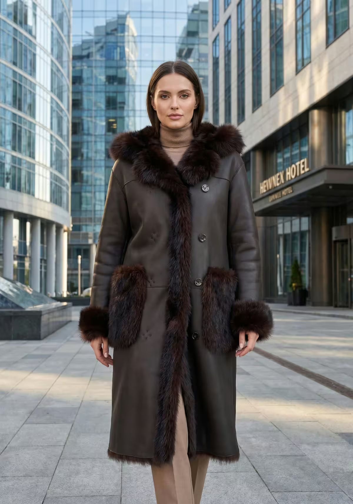 Luxurious Toscana Lambskin Reversible Coat with Hood – Brown Model 1095