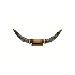 Bull Horn Wall Object Model 4 - Natural Horn Unique Piece with Leather-Wood Mount