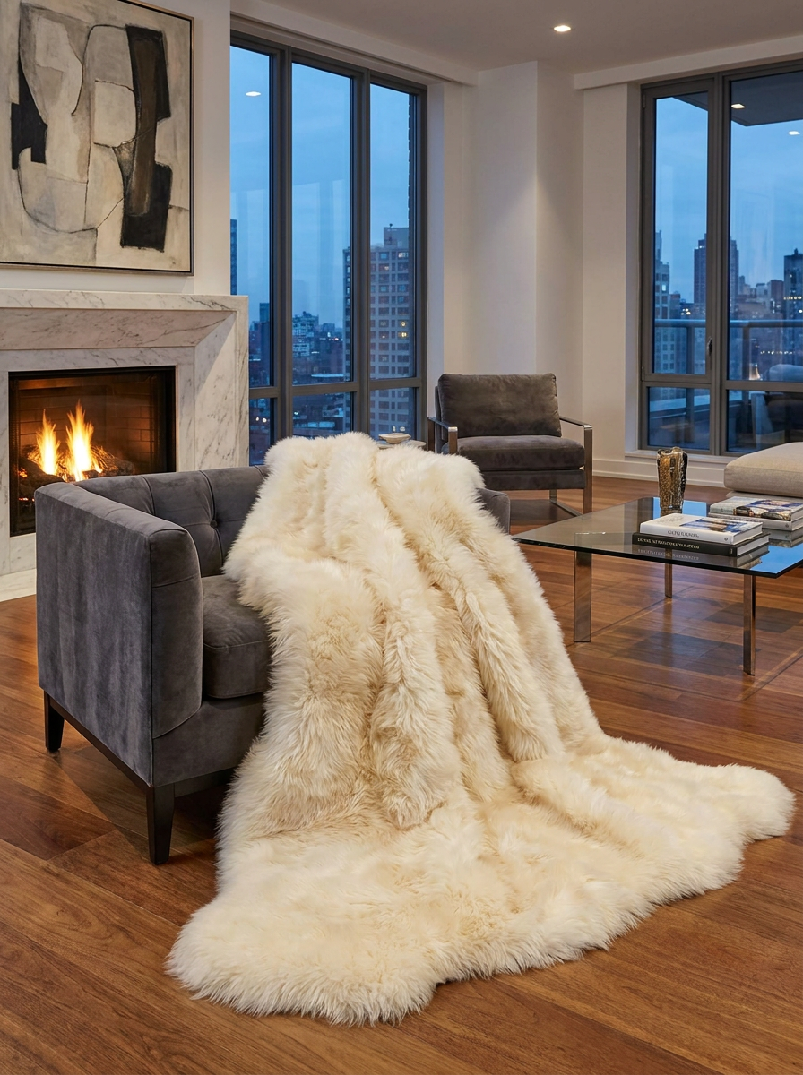 Lambskin Blanket in Champagne / Natural White