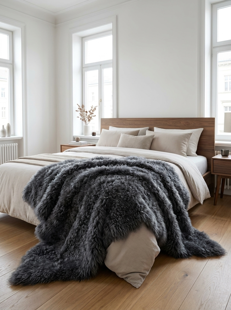 Toscana Lambskin Blanket – Dark Grey 185 x 155 cm