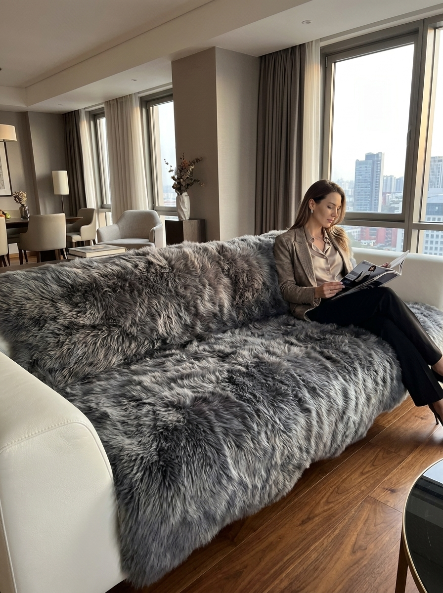 Toscana Lambskin Blanket – Dark Grey 185 x 155 cm