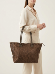 Women's Suede Shopper with Croc Embossing - Brown