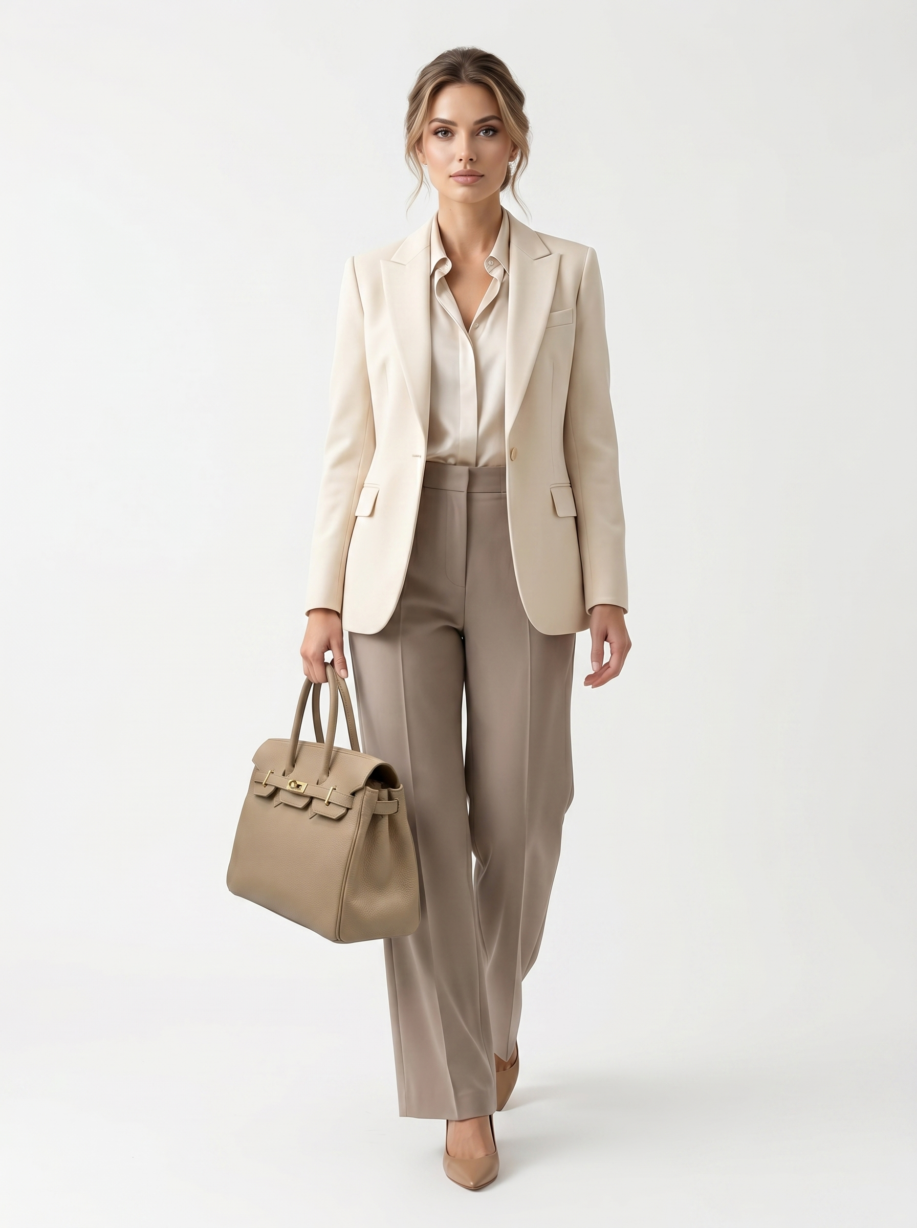Elegant Genuine Leather Handbag Taupe – Shoulder & Top Handle Bag