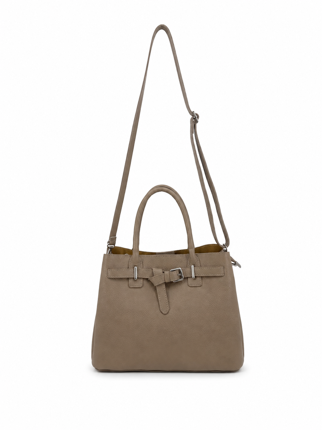 Elegant Genuine Leather Handbag Taupe with Shoulder Strap